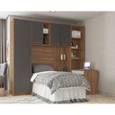 Ver imagem 2 de Quarto de Solteiro Modulado 5 Peças com Armário Aéreo + Escrivaninha Amêndola/Grafito - Bela Móveis