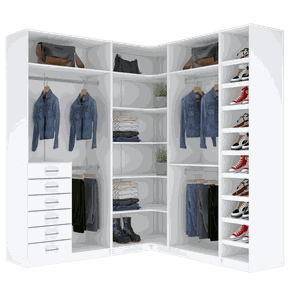 KIT CLOSET EM L CABIDEIRO GAVETEIRO PRATELEIRA SAPATEIRA A 2,35 M445.B MUNDI MOVEIS