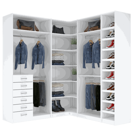 KIT CLOSET EM L CABIDEIRO GAVETEIRO PRATELEIRA SAPATEIRA A 2,35 M445.B MUNDI MOVEIS