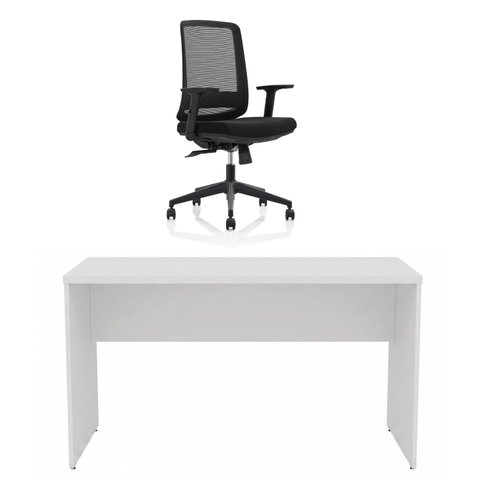 Conjunto Mesa de Escritório 1.60x60cm + Cadeira Ergonômica Sistema Syncron Pistão Classe 4