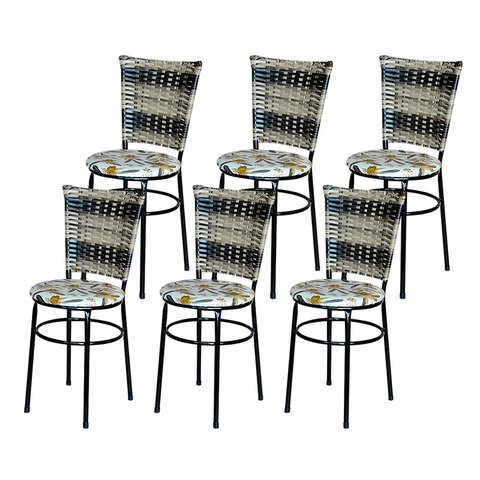6 Cadeiras para Cozinha Preta Hawai Cappuccino Premium Assento Floral:floral Orquídea