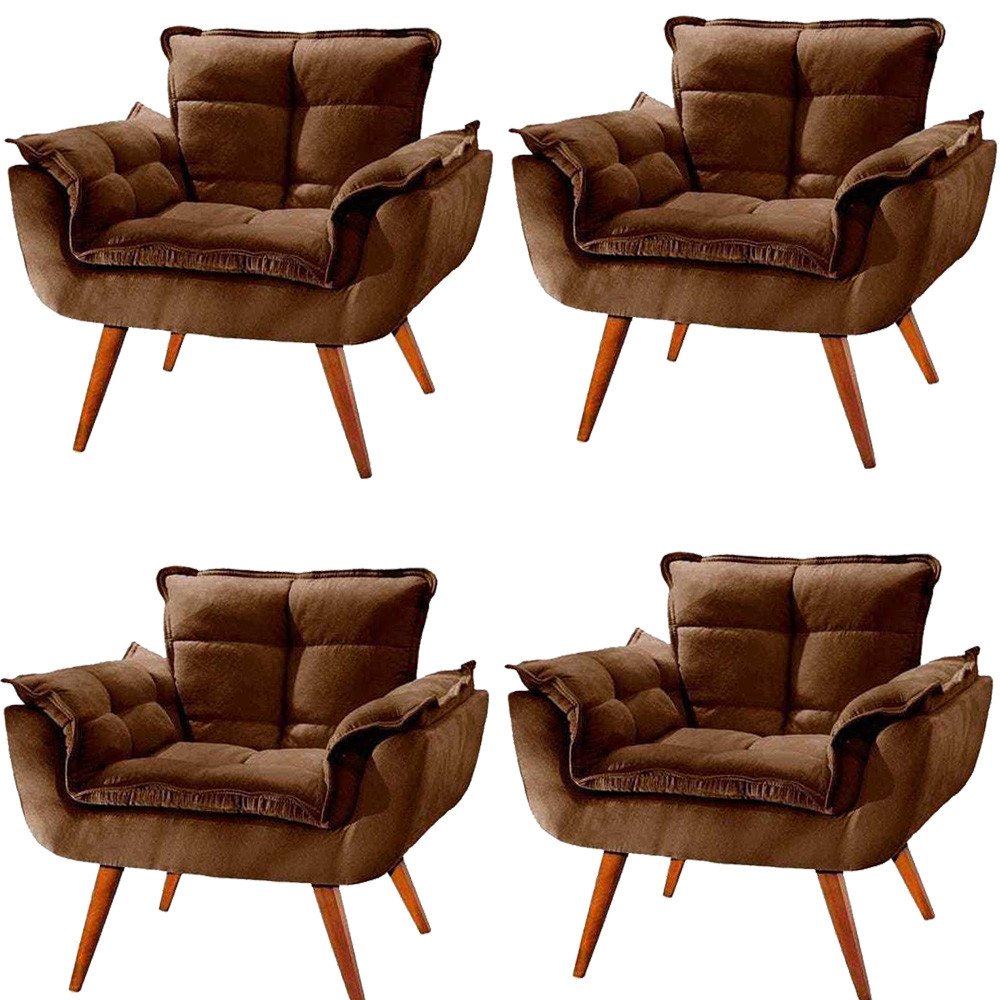 Poltrona Decorativa Estofada Opala com Pés Palito Tecido Suede Inove Decor - 3