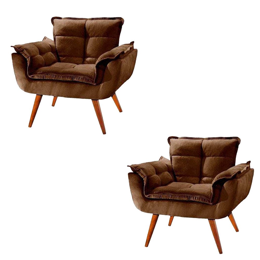 Poltrona Decorativa Estofada Opala com Pés Palito Tecido Suede Inove Decor - 2