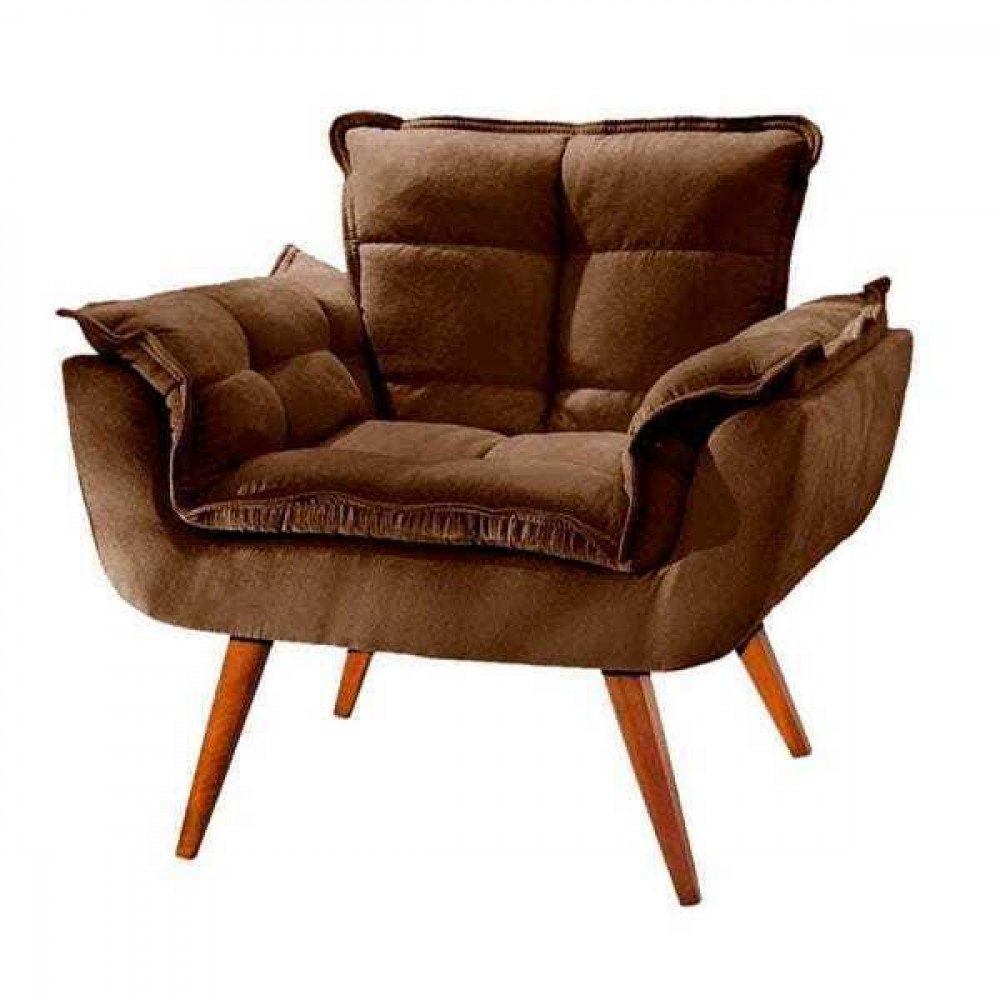 Poltrona Decorativa Estofada Opala com Pés Palito Tecido Suede Inove Decor - 1