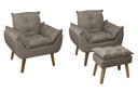 Ver imagem 1 de Kit 02 Poltrona/cadeira Decorativa e Puff Glamour Opala com Pés Quadrado Capuccino