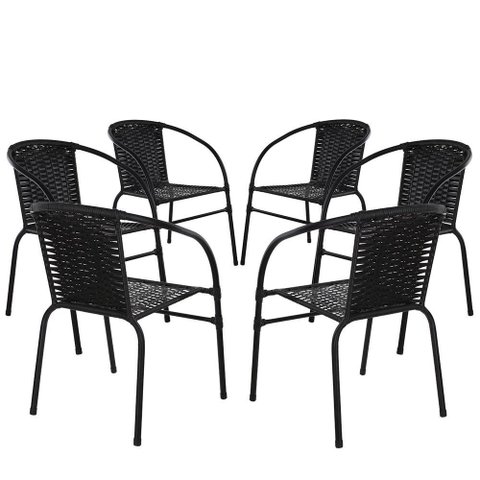 Conjunto 6 Cadeiras Happy Hour Varanda Área Sacada Edícula Empilhável Jardim Artesanal Preta