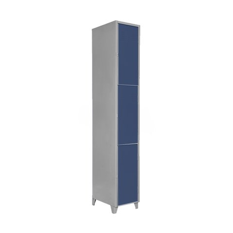 Armário Roupeiro de Aço Vestiário Academia 3 Portas Locker Azul Marinho com Chave