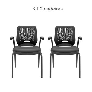 KIT 02 Cadeiras de Escritório Fixa Aproximação 4 pés com Braço Beezi Encosto Preto Assento Material