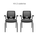 Ver imagem 1 de KIT 02 Cadeiras de Escritório Fixa Aproximação 4 pés com Braço Beezi Encosto Preto Assento Material