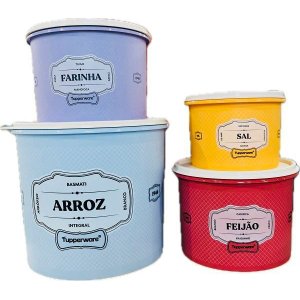 Tupperware Kit 4 Peças Porta Mantimentos Retrô Essence Arroz Feijão Sal e Farinha