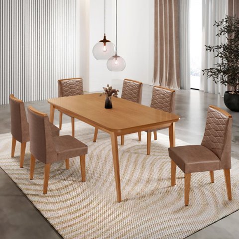 Mesa de Jantar Copper 180cm Tampo Mdf com 6 Cadeiras Eloise Moderna Mobília