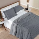 Ver imagem 5 de Kit Cobre Leito Colcha Alexa Pompom Casal Padrão Dupla Face Micropercal 3 Peças - Cinza