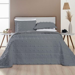 Kit Cobre Leito Colcha Alexa Pompom Casal Padrão Dupla Face Micropercal 3 Peças - Cinza