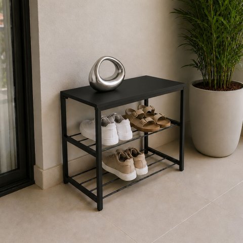 Sapateira Industrial Vero Organizador de Sapatos Tampo MDF e Base de Aço Resistente Preto Lh Móveis