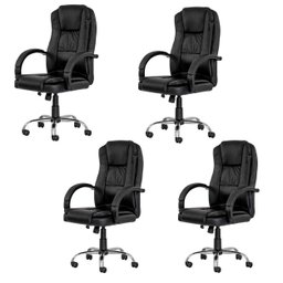 Kit  4 Cadeiras Presidente Giratória Para Escritório em Couro PU Preta W-65 - 1