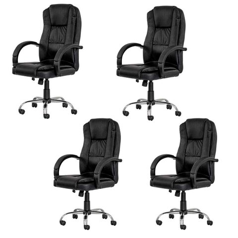 Kit  4 Cadeiras Presidente Giratória Para Escritório em Couro PU Preta W-65