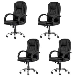 Kit 4 Cadeiras Presidente Giratória Para Escritório em Couro PU Preta W-65