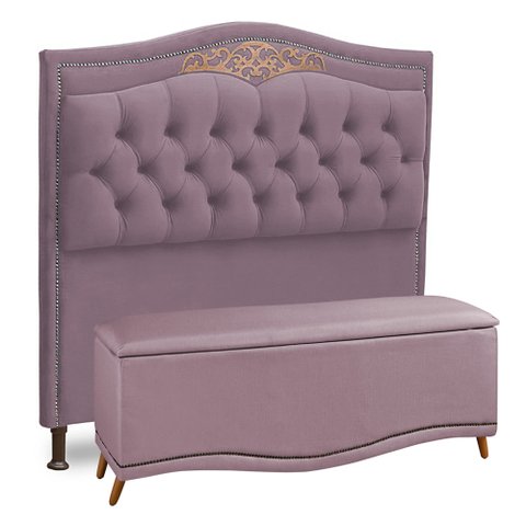 Cabeceira e Calçadeira Baú Cama Box Casal Queen Size Belize 160cm Luxor Rosê - Desk Design
