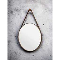 Espelho Redondo Adnet 70cm Moldura e Alça Couro Café + Suporte - 6