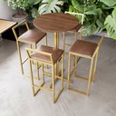 Ver imagem 1 de Jogo Mesa Alta Bistrô Redonda Imbuia 4 Banquetas Estofado Confort Industrial Dourado Don Castro Deco