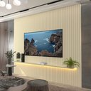 Ver imagem 1 de Painel para TV até 85 Polegadas Sole 1 Prateleira Ripado 100% MDF Off White - Pnr Móveis