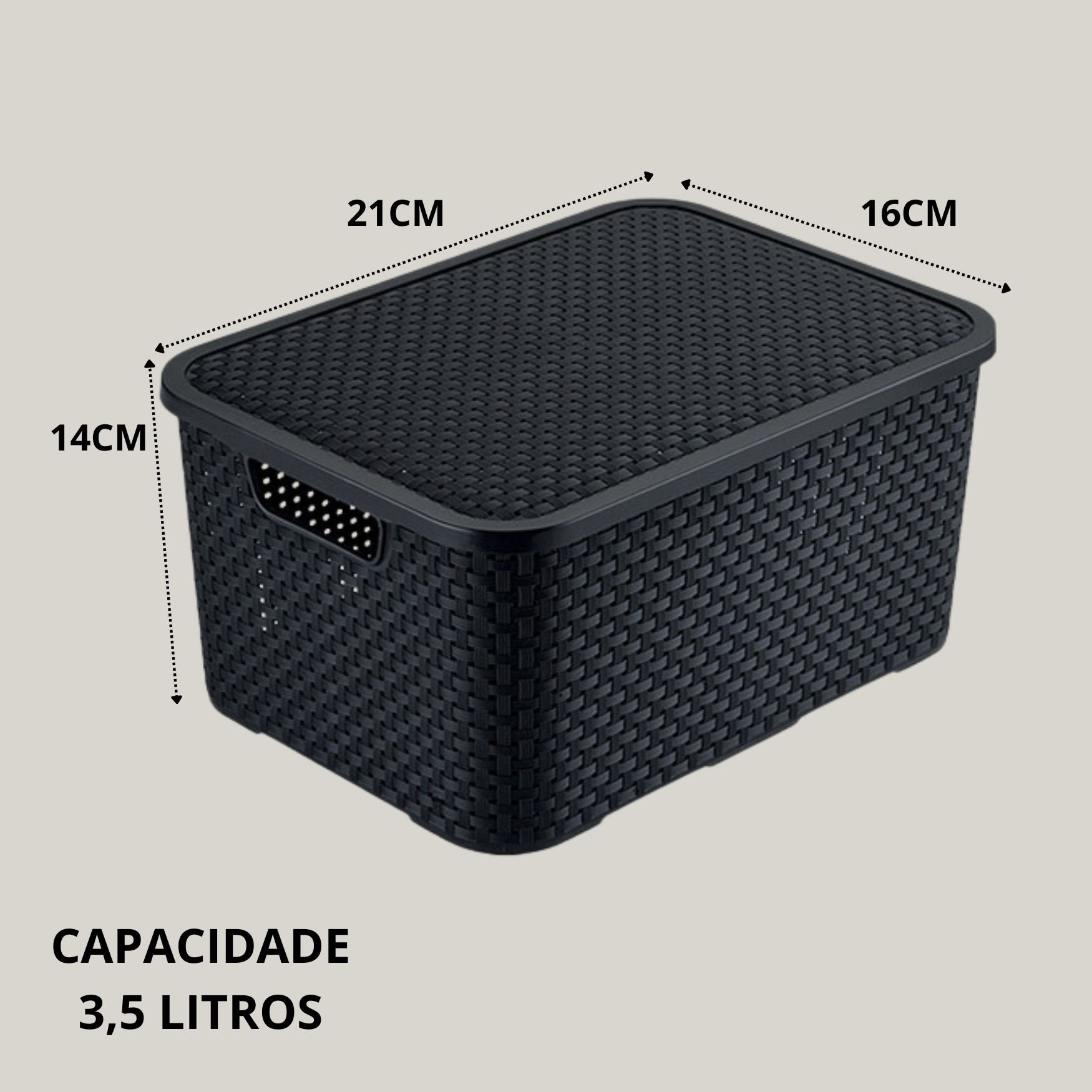 Kit 12 Caixas Organizadoras Multiuso Rattan 3,5 L com Tampa - 3