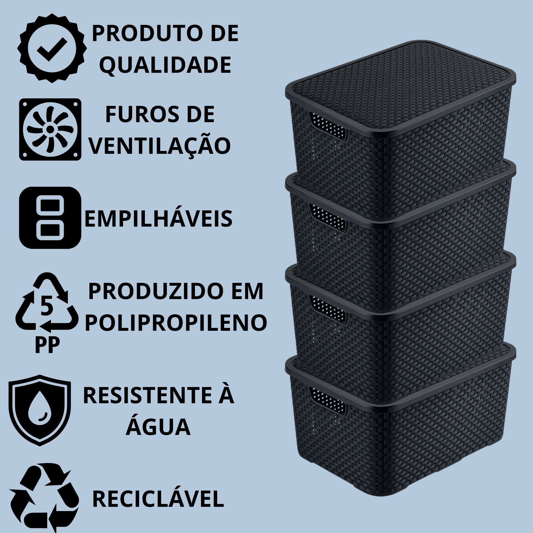 Kit 12 Caixas Organizadoras Multiuso Rattan 3,5 L com Tampa - 4