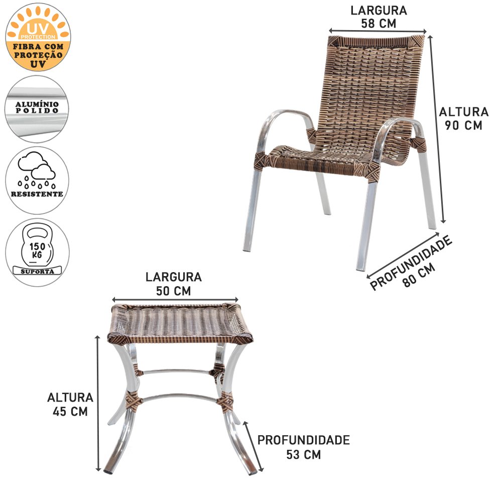 Conjunto colômbia Alumínio 2 Cadeiras + Mesa de centro para área Externa, varanda, edícula, jardim,  - 2