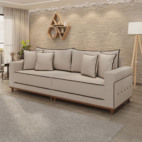 Sofá Fixo 4 Lugares Verona 2,36m Linho Creme