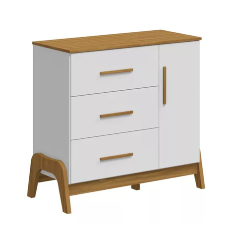 Cômoda Infantil Guti Retro Peroba Branco C/ Amêndoa 100% Mdf