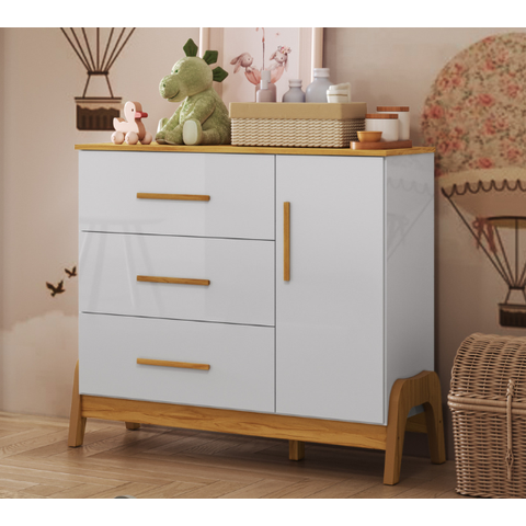 Cômoda Infantil Guti Retro Peroba Branco c/ Amêndoa 100% MDF