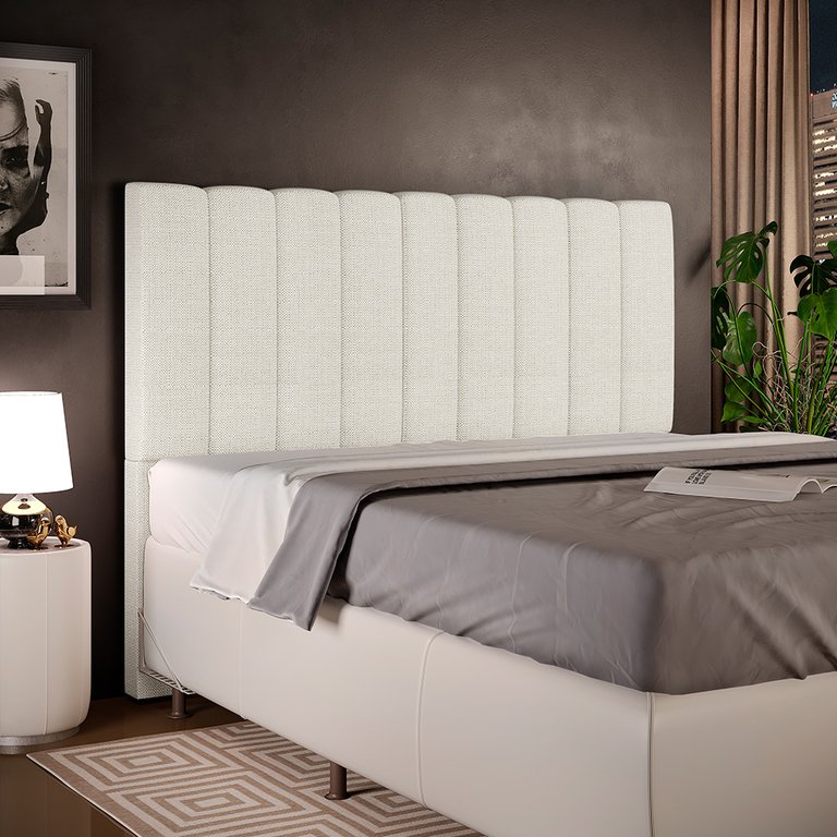 Cabeceira Cama Box Queen 160 cm Dália W01 Linho Champanhe - Lyam Decor
