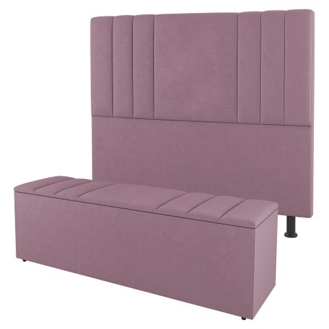 Kit Cabeceira e Baú Cama Box Queen Size Grace 160cm Suede Rosé - Desk Design
