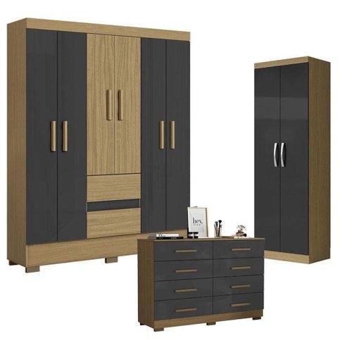 Guarda Roupa Casal Coimbra 2005138 com Armário Multiuso New 2000192 e Cômoda 2014148 Atacama