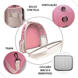 Mochila Pet de Transporte com Visão Panorâmica para Cães e Gatos - Rosa - 5