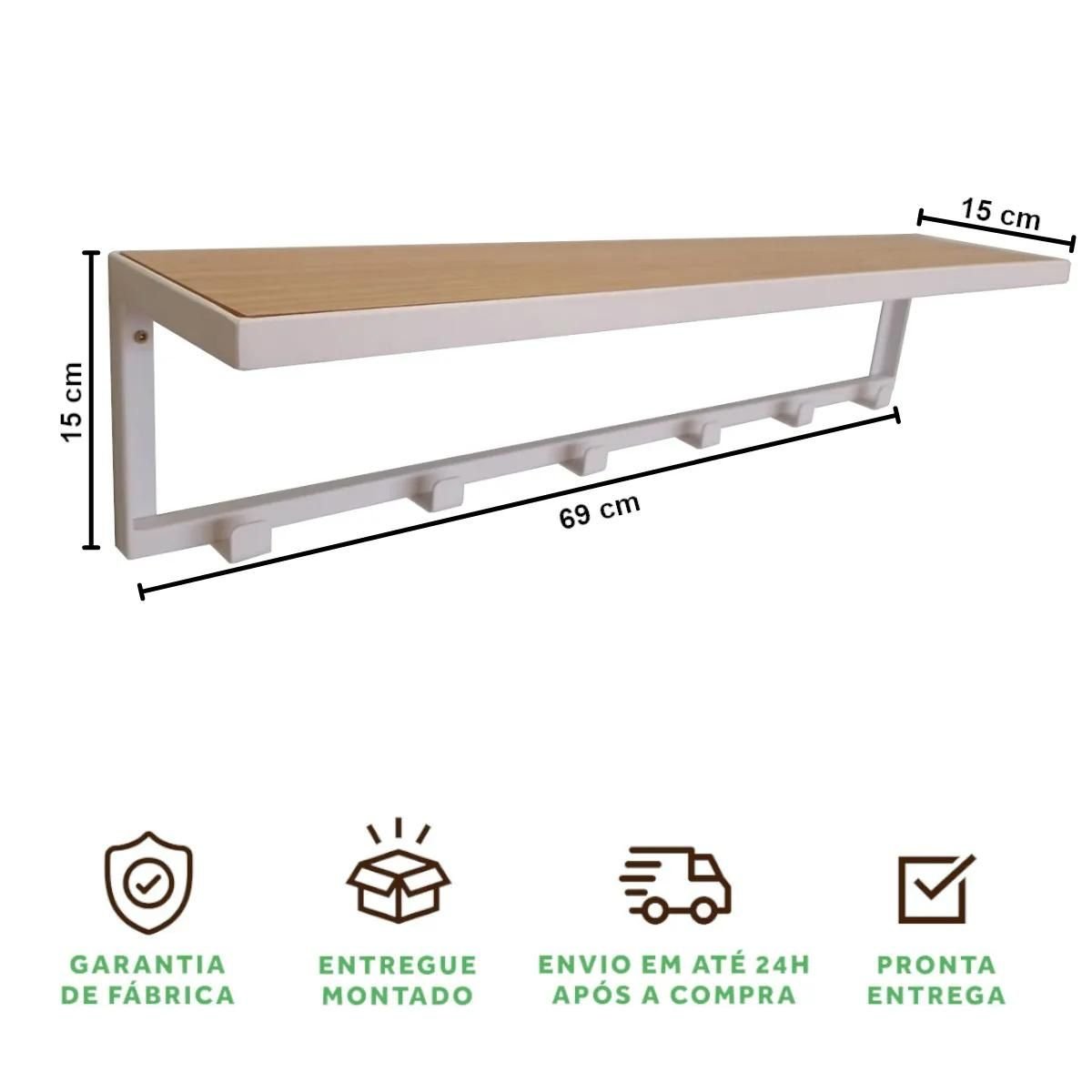 Cabideiro de Parede Estilo Industrial Mdf Branco 70cm - 8