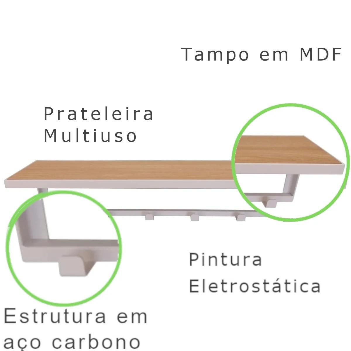 Cabideiro de Parede Estilo Industrial Mdf Branco 70cm - 7