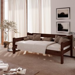 Sofá Cama em Madeira Maciça Solteiro Castanho - 1