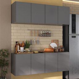 Kit Armário de Cozinha e Balcão 4 Portas Multimóveis Mp2161 Grafite - 1