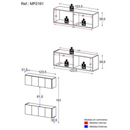 Kit Armário de Cozinha e Balcão 4 Portas Multimóveis Mp2161 Grafite - 3