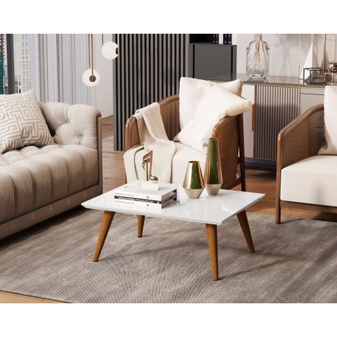Mesa de Centro Dubai Retangular Sala Pé Palito Madeira Mdf- Branco