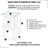 Banco Médio Quadrado Banqueta Média de Madeira Natural 47cm Resistente Cozinha, Barzinho, Lanchonete - 2