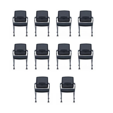 Kit com 10 Cadeiras Escritório Hotel Auditório com Rodízio Gravi Ch-357C-2X Preto