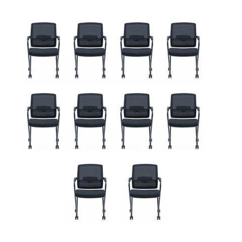 Kit com 10 Cadeiras Escritório Hotel Auditório com Rodízio Gravi Ch-357C-2X Preto