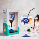 Ver imagem 2 de Taca Gin Vidro Olho Grego Base Azul e Preta 600ml - Caixa Presente