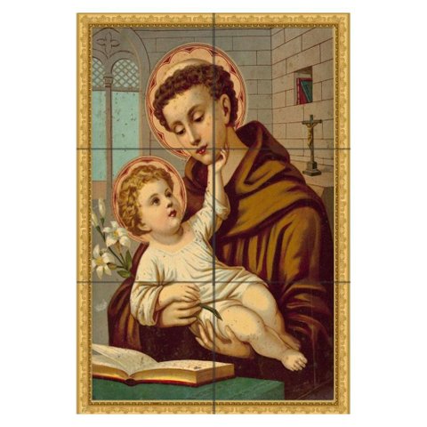 Quadro Santo Antônio com Menino Jesus e Livro Aberto 60x40 em Azulejos