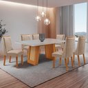 Ver imagem 1 de Mesa de Jantar Carolina 180cm Tampo MDF Vidro Canto Copo com 6 Cadeiras Carolina