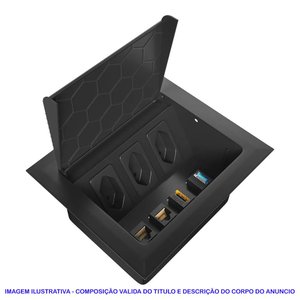 Caixa POP Embutir 3 Tomada 4 RJ45 Mesa Escritorio Coworking QTMOV Caixa 3 Tomadas 3 RJ45 Preto 10A