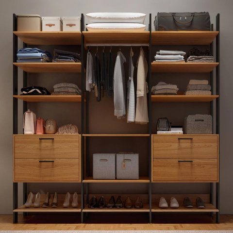 Closet Marselha 100% Mdf 4 Gavetas 12 Prateleiras Freijó/preto - Panorama Móveis