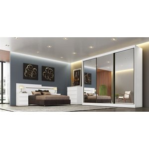 Guarda Roupa Casal com Espelho 3 Portas de Correr 8 Gavetas - Londres-branco - Móveis Novo Horizonte